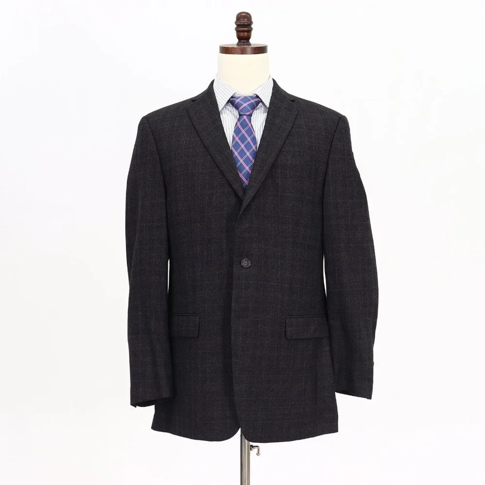 Calvin Klein 42L Gray Check 2-Button Sport Coat Blazer Jacket V099